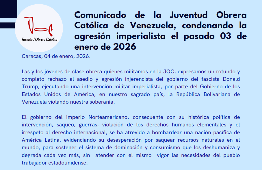 Comunicado de la JOC de Venezuela