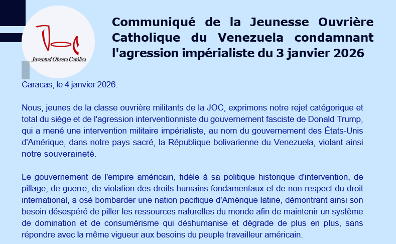 Communiqué de la JOC du Venezuela